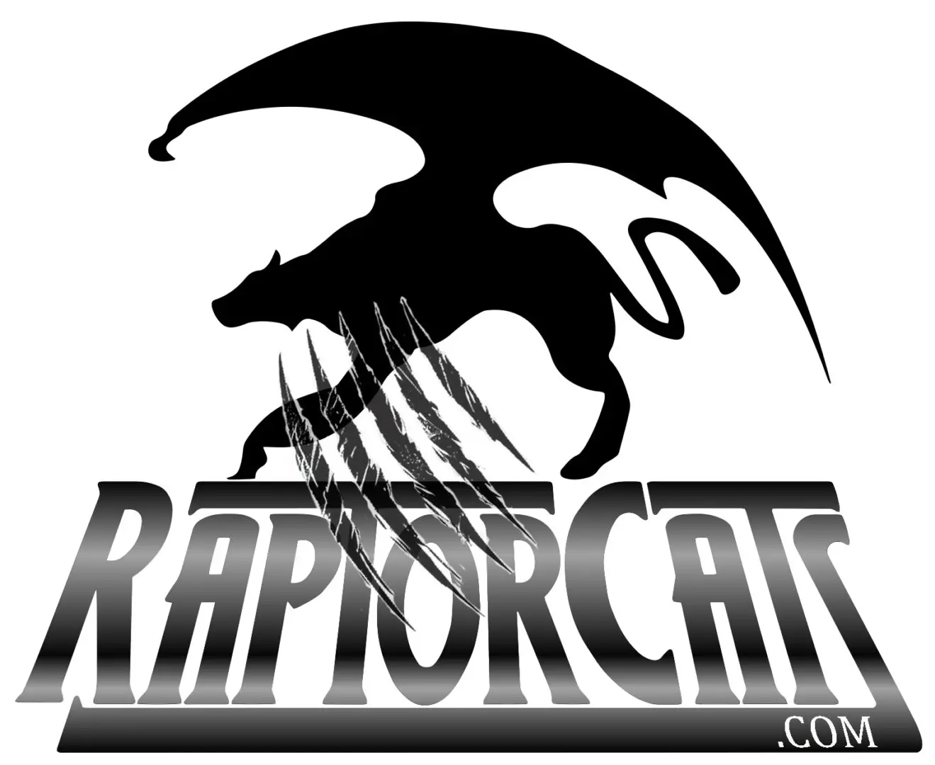 A black and white logo of the raptor cats.