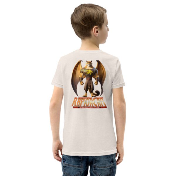 A boy wearing a t-shirt with an image of a dog.